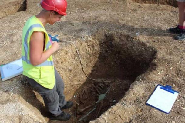 The remains of a shield in a second burial where a young man had been ritually speared. (Alex Wood /Yorkshire Post)