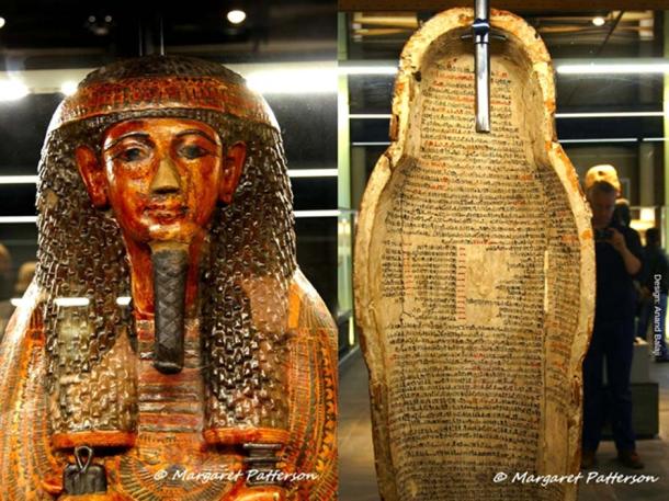 The richly decorated front and text-filled inside of the coffin of Butehamun, scribe of the royal necropolis. Third Intermediate Period, 21st Dynasty. Museo Egizio, Turin, Italy. (Images courtesy of Margaret Patterson)