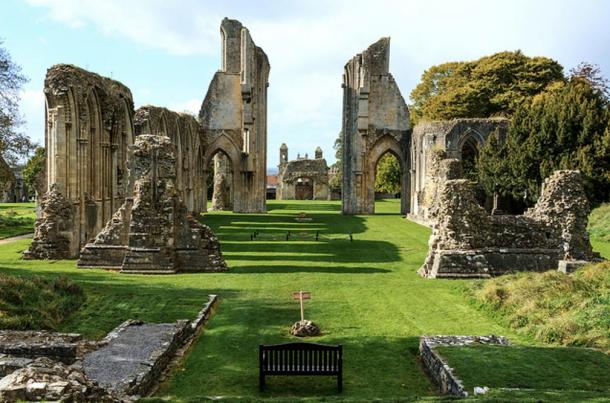 The ruins of Glastonbury Abbey in Somerset, England.