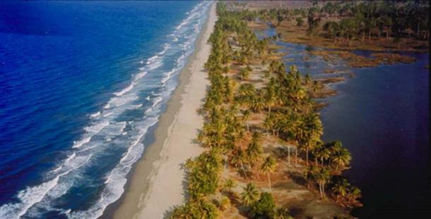 The shoreline and the water residing inland following a tsunami in Papua New Guinea in 1998.