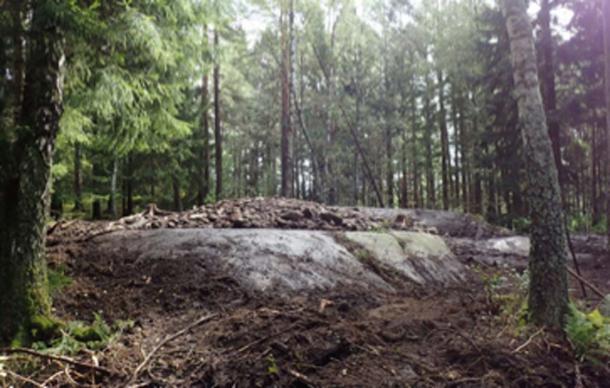 The site where the stone penis was found under the stone-setting. (The Archaeologists/NHM)
