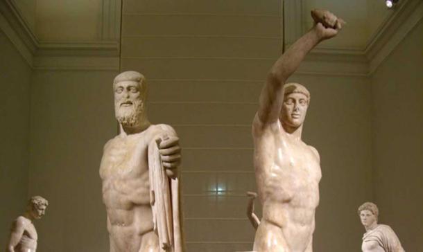 The statues of Harmodius and Aritogeiton, the Tyrannicides. 