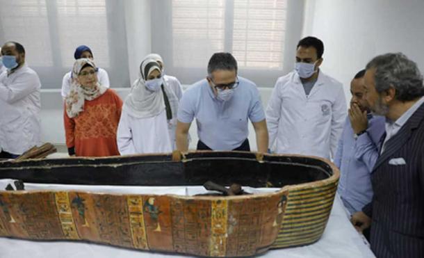 The two Egyptian mummies were inside colored wooden sarcophagi. (Ministry of Antiquities)