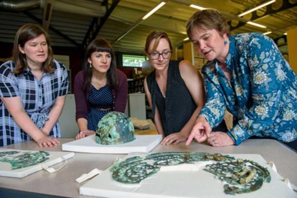 The unique headwear including helmet and headdress gives conflicting evidence of the man being a warrior or priest. (The Novium Museum/ Chichester District Council)