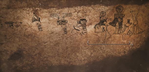 The Başbük divine procession panel with superimposed interpretative figure drawings Photograph by M. Önal; interpretative drawings by M. Önal, based on laser scan by Cevher Mimarlık. (Antiquity Publications Ltd)
