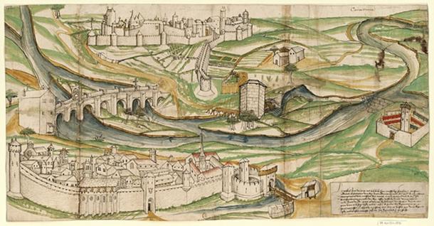 This drawing of Carcassonne from 1462 was found by Jean-Pierre Cros-Mayrevieille, who had a major influence on the project of Carcassonne's restoration. (Public Domain)