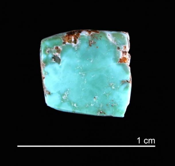 This is an image of a turquoise artifact linked to Canyon Creek. Credit: Courtesy of Saul Hedquist