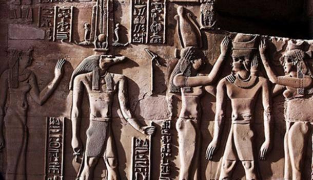 This relief from the Temple of Kom Ombo shows Sobek with typical attributes of kingship, including a was-scepter and royal kilt. The ankh in his hand represents his role as an Osirian healer and his crown is a solar crown associated with one of the many forms of Ra. (Hedwig Storch/CC BY SA 3.0)