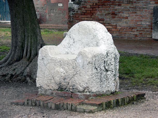 The intriguing ‘Throne of Attila’, situated outside the Cathedral of Torcello, Venice
