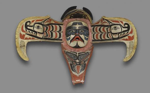 Namgis (Native American). Thunderbird Transformation Mask, 19th century. Cedar, pigment, leather, nails, metal plate, Open: 48 x 71 x 15 in. (121.9 x 180.3 x 38.1 cm). Brooklyn Museum.