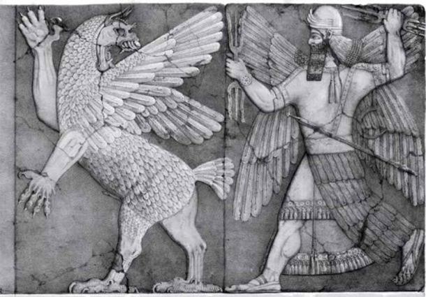 Ένα τέρας του χάους (ίσως Tiamat) και ένας θεός του ήλιου, ίσως ο Marduk.  (TYalaA/CC BY-SA 4.0)