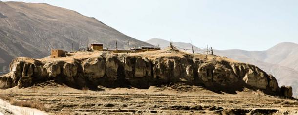 Tomb of Songtsen Tsampo with a small Nyingmapa Temple on top. Yarlung-Chongye Valley of Kings, Tibet 2011 