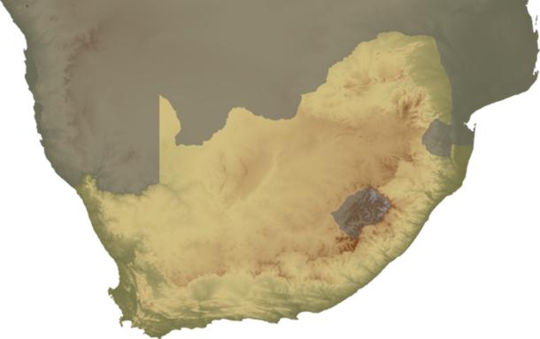 Topographical map of South Africa, continent version. 