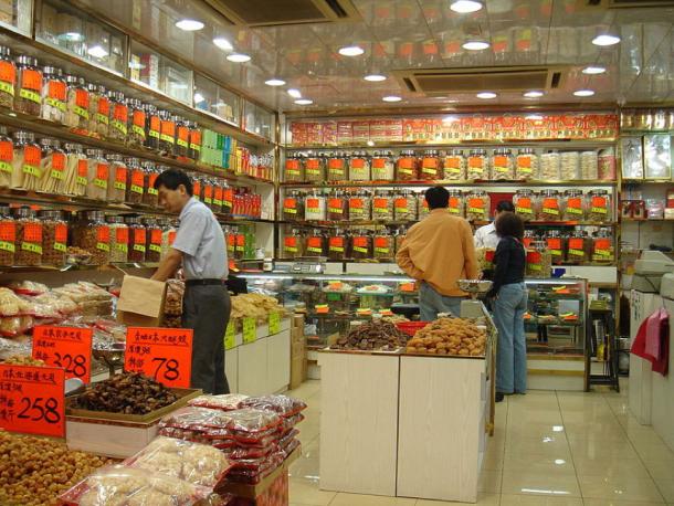 Traditional Chinese medicine shop in Tsim Sha Tsui, Kowloon, Hong Kong. Thousands of products all aim to treat 