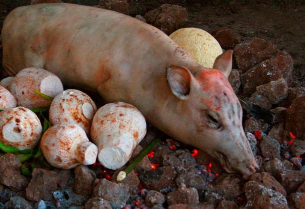 Traditional Samoan umu cooking fire.