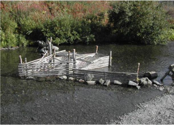 Traditional weir used for trapping sockeye at Klukshu, 2003.