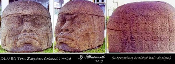 Colossal Heads - Tres Zapotes, Mexico - Monument A (top left) and Monument Q (top right and bottom).