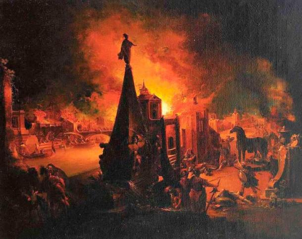 The Trojan War has been depicted in numerous works of literature and art. View of Burning Troy, 18th century painting by Johann Georg Trautmann (Public Domain)