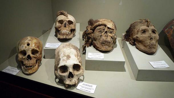 Trophy heads with ropes and holes, and a deformed/manipulated skull unearthed near Nazca. (CC BY-SA 2.0)