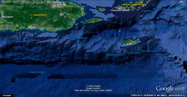 Google Earth image of The Muertos Trough and Saint Croix Basin. (Courtesy Brad Yoon)