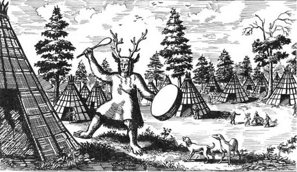 17th century drawing of a Tungus shaman wearing antlers.