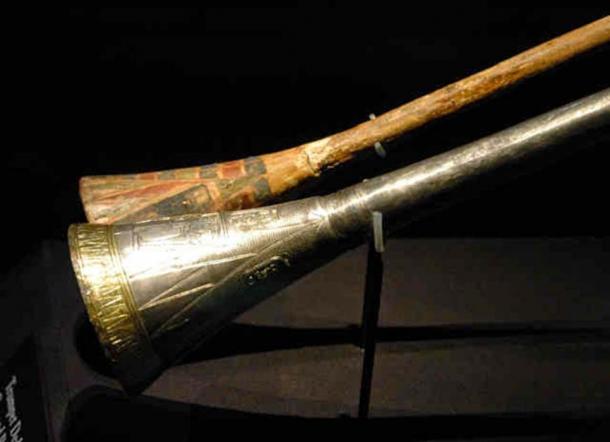 Tutankhamun’s silver trumpet with wooden insert. (Meridianos)