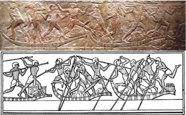 Two depictions of ancient Egyptian water jousting. 