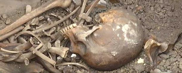 Two skeletons were found in a sarcophagus uncovered at the Viminacium archaeological site. Image: Youtube Screenshot