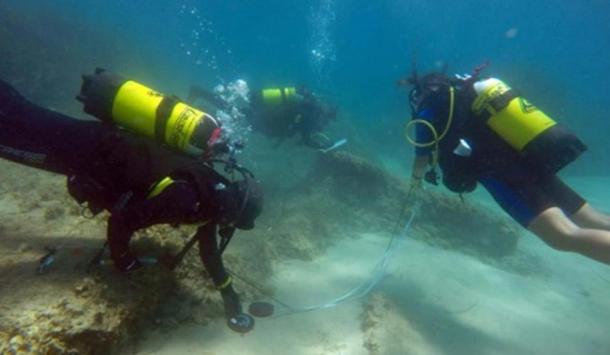 Underwater archaeologists off the coast of Nabeul in northeastern Tunisia at the site of the ancient Roman city of Neapolis