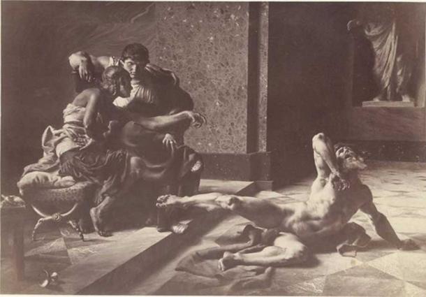 Joseph-Noël Sylvestre: Locusta testing in Nero's presence the poison prepared for Britannicus.