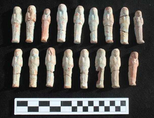 Ushebti clay figurines discovered in the shaft, Luxor, Egypt 