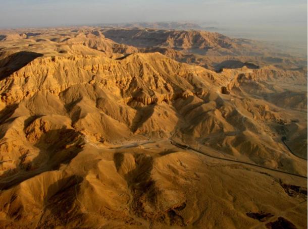 The Valley of the Queens near Luxor, Egypt, as seen from a balloon flight 