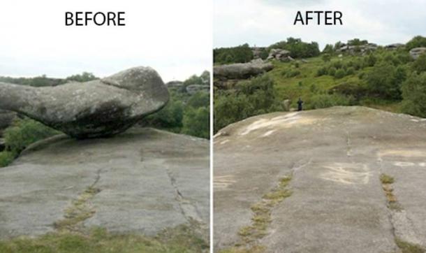 Vandals toppled over one of the balancing rocks, which had been shaped over millions of years.
