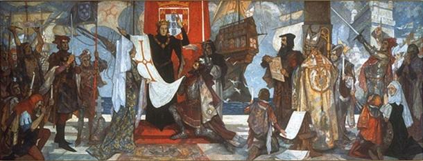 Vasco da Gama Leaving Portugal, mural by John Henry Amshewitz, RBA (c. 1936).