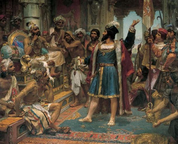 ‘Vasco da Gama before the Zamorin of Calicut’ by Veloso Salgado, Sociedade de Geografia de Lisboa.