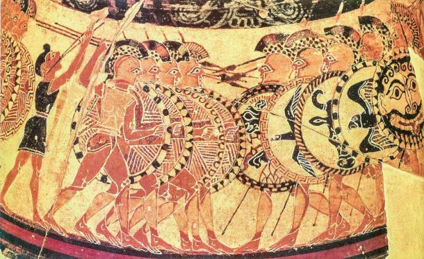 Chigi Vase from the 7th century BC depicting Greek citizen-soldier hoplites holding javelins and spears. (Chigi Painter / Public domain)