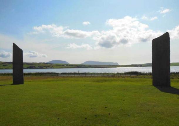 View from the Stones of Stenness (pictured) across to Ward Hill and Cuilags on the neighboring island of Hoy (Image: © Andrew Collins). This becomes the setting for a remarkable double setting sun phenomenon every winter solstice that would have been visible from the nearby Ness of Brodgar.