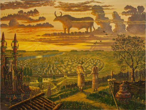 View of Neolithic Trypillia by Vsevolod Ivanov. (Fair Use)