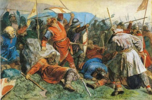 A Viking army in battle.