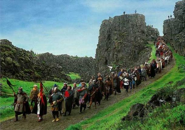 Vikings marching to Althing, the world's oldest parliament established in Thingvellir in AD 930. 