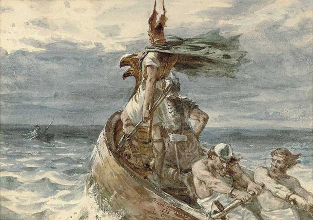 Vikingos rumbo a tierra, por Frank Bernard Dicksee. (Dominio publico)