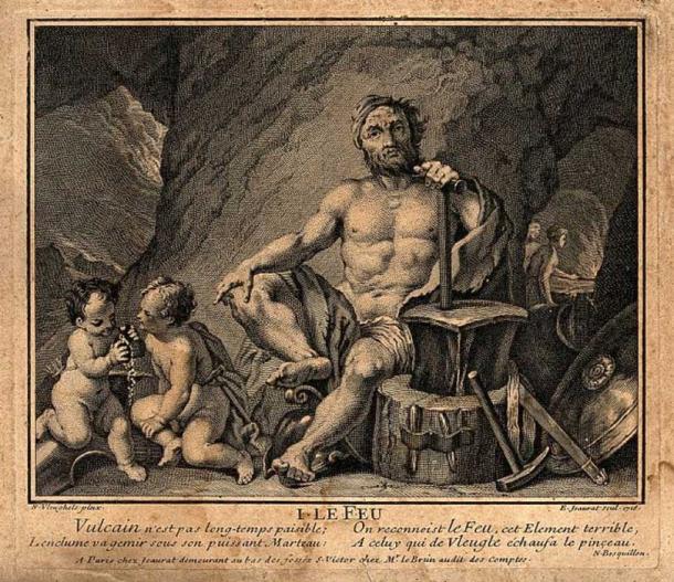 Vulcan (Hephaestus). Engraving by E. Jeaurat, 1716. (CC BY 4.0)
