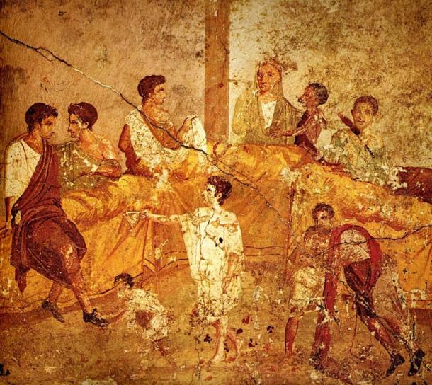 Wall painting (1st century AD) depicting a multigenerational and multicultural banquet