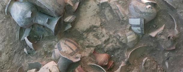 Warehouse with vessels found in the second tomb during the excavation at Hala Sultan Tekke in Cyprus