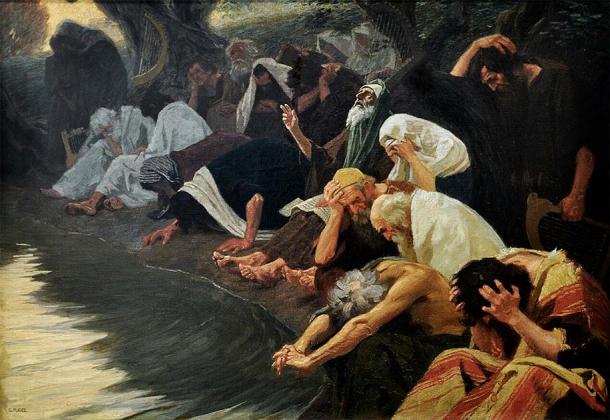 Το An der Wassern Babylons, του Gebhard Fugel, απεικονίζει τον Ψαλμό 137 όπου λέει: «Δίπλα στους ποταμούς της Βαβυλώνας, καθίσαμε και κλάψαμε». (Δημόσιος τομέας)