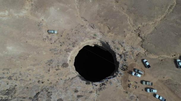 The entrance to the Well of Hell sinkhole in Yemen, where Omani cavers descended to the bottom for the first time ever. (Omani Caves Exploration Team)