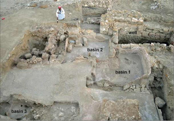 Western part of the Berenike gate complex with the well, water-storage basins and related structures, looking to the north. (S.E. Sidebotham / Antiquity)
