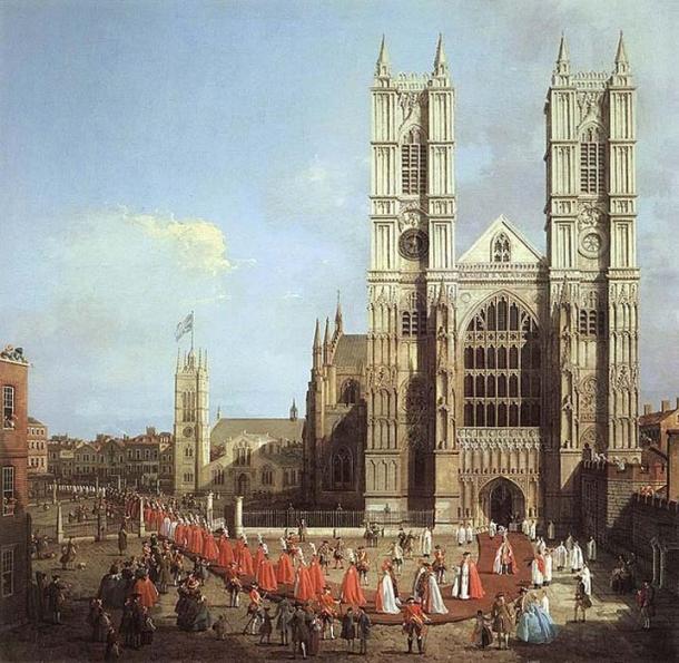 Westminster Abbey with a procession of Knights of the Bath, by Canaletto, 1749. (Public Domain)