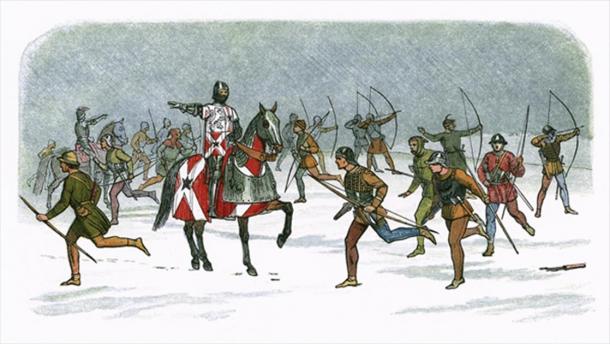 William Neville, Lord Fauconberg, orders his archers to take advantage of the wind and advance closer to shoot at their Lancastrian enemies in the Battle of Towton. (Public Domain)