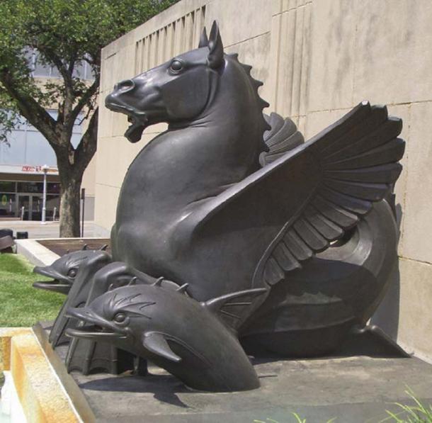 Winged hippocamp in an Art Deco fountain